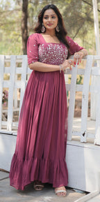Fashion Basket Georgette Anarkali Gown with Sequins and Embroidery for Women with Long Sleeves