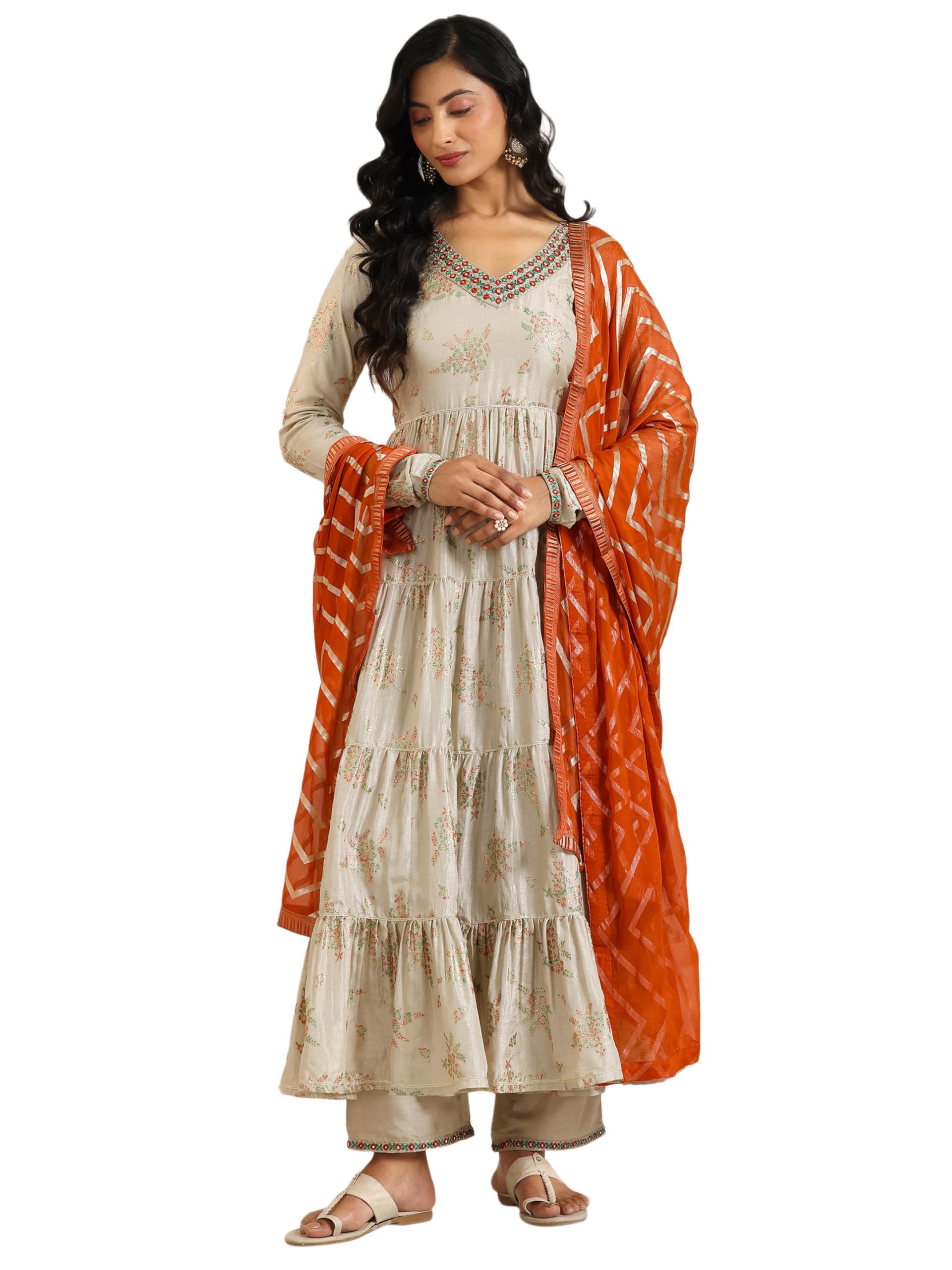 Libas WomenS Silk Blend Floral Printed Kurta Sets (400609_Grey_Xxl)