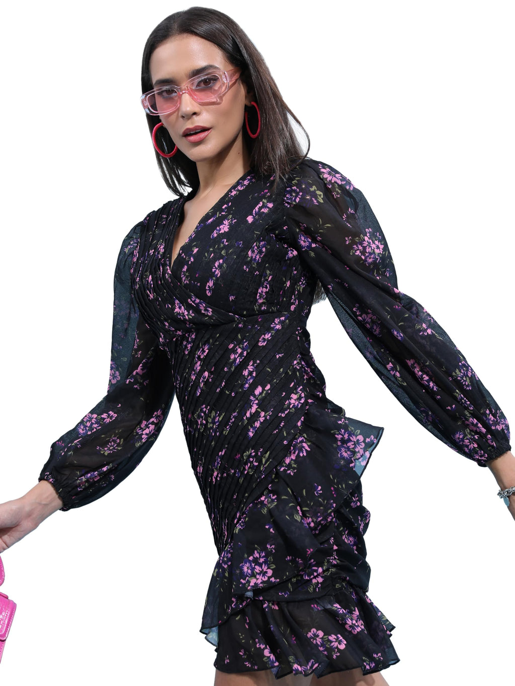 Ketch WomenS Polyester Wrap Mini Dress (Khj6000297_Black