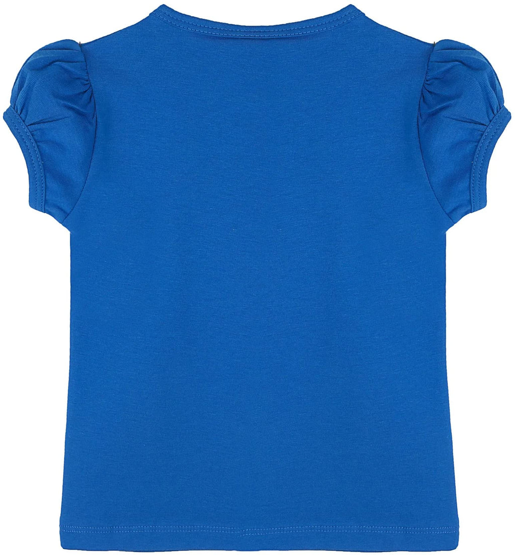Lilax Girls' Basic Short Puff Sleeve Round Neck Cotton T-Shirt 12 Royal Blue