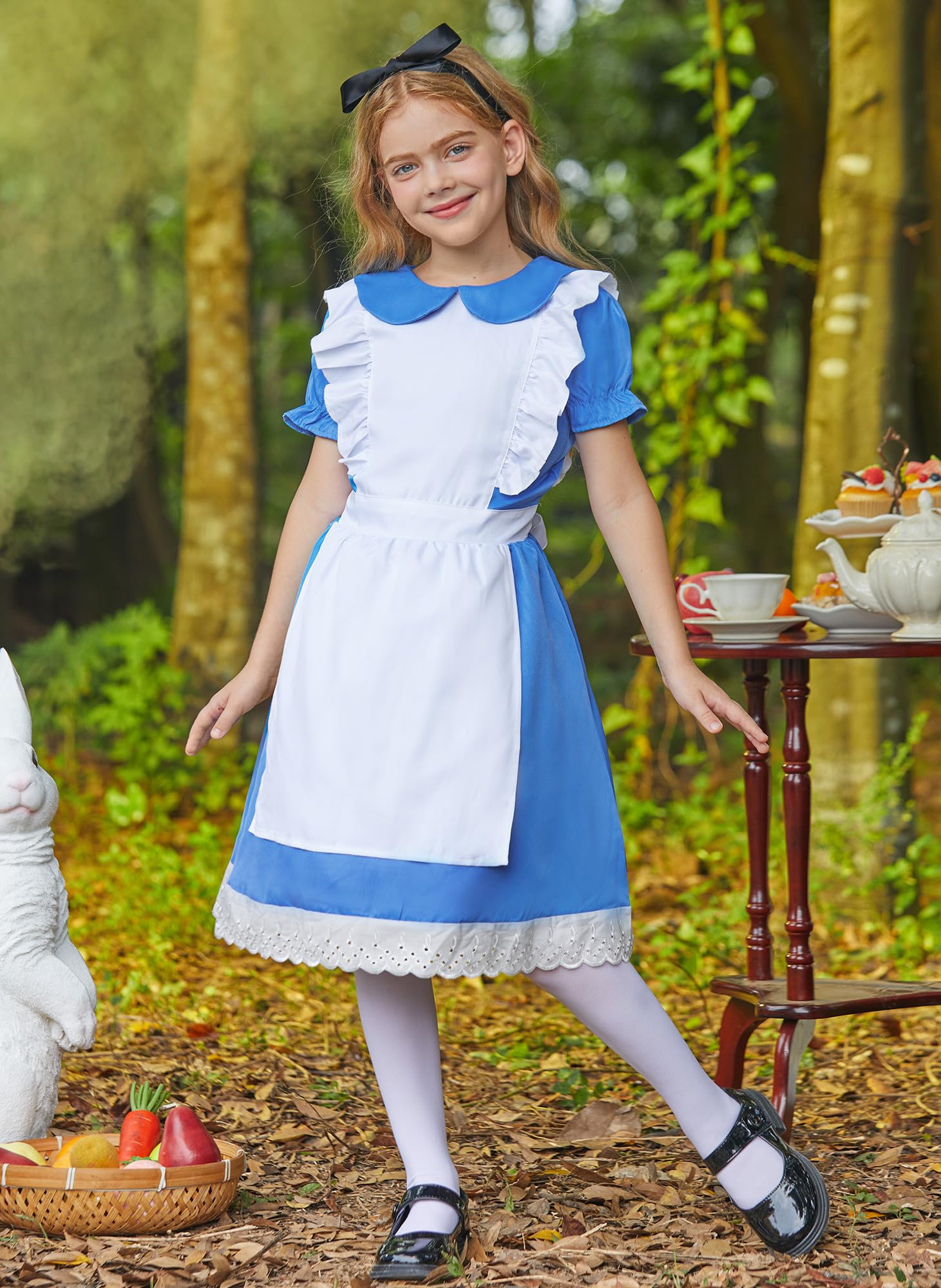 BesserBay Halloween Little Girls Costume Blue Peter Pan Collar Dress with White Apron 4 Years
