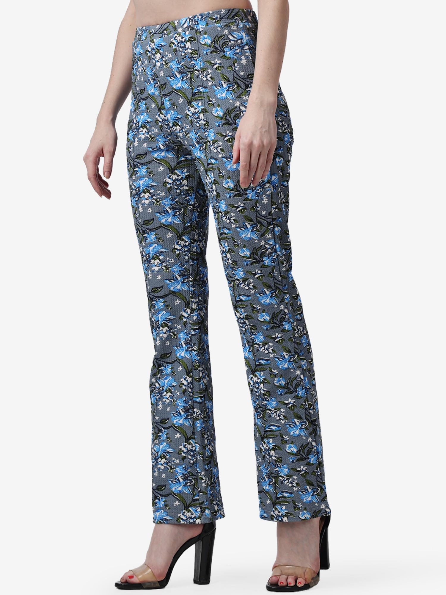 POPWINGS Casual Multi Colour Floral Print Bootcut Trouser for Women || Pull On Trouser for Women || Latest Stylish Western Regul