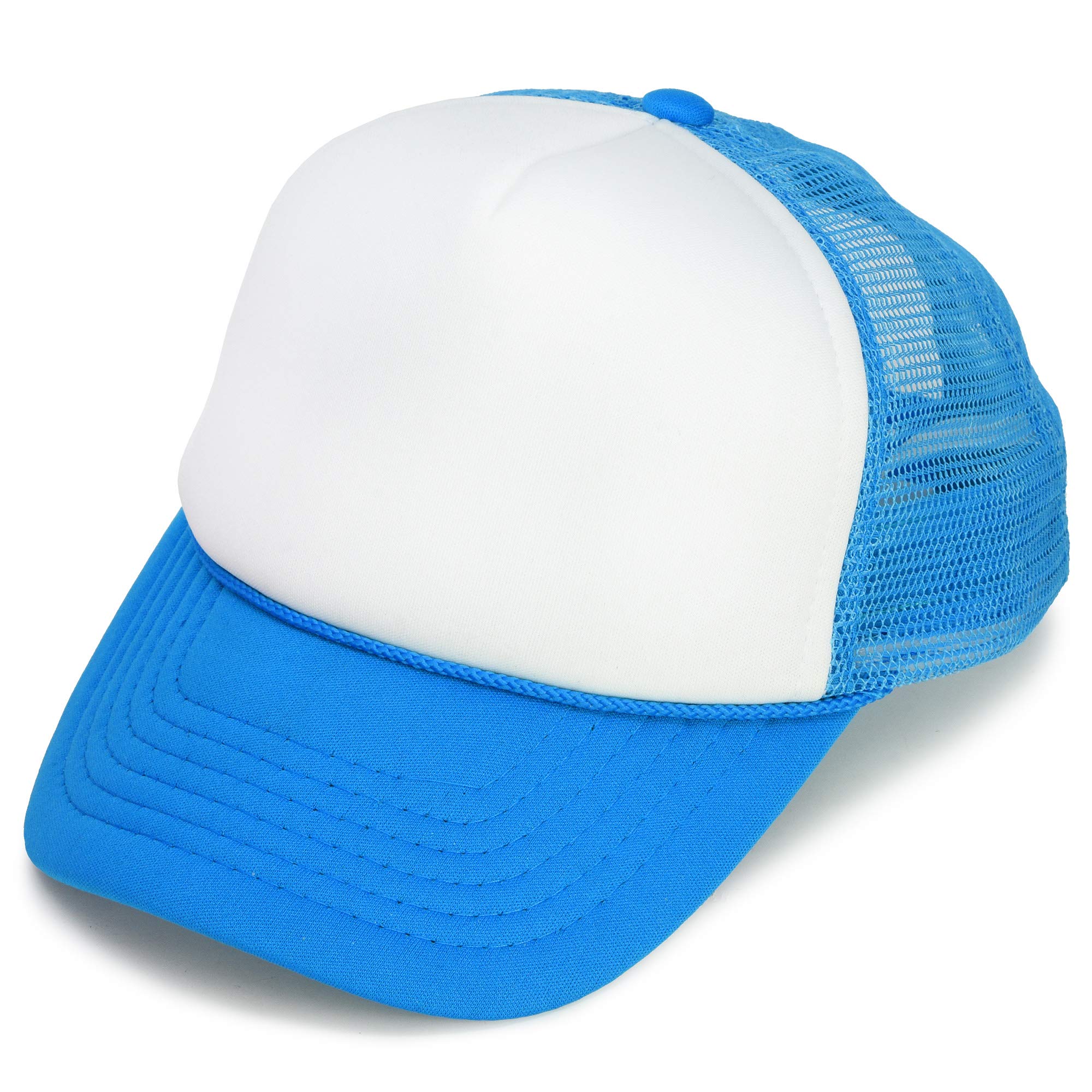 DALIX Youth Trucker Hat Mesh Adjustable Cap Snapback in Neon Blue and White