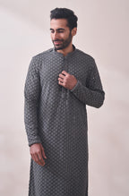 Manyavar Grey Viscose Full Sleeve Kurta Set Traditional Kurta Set for Men