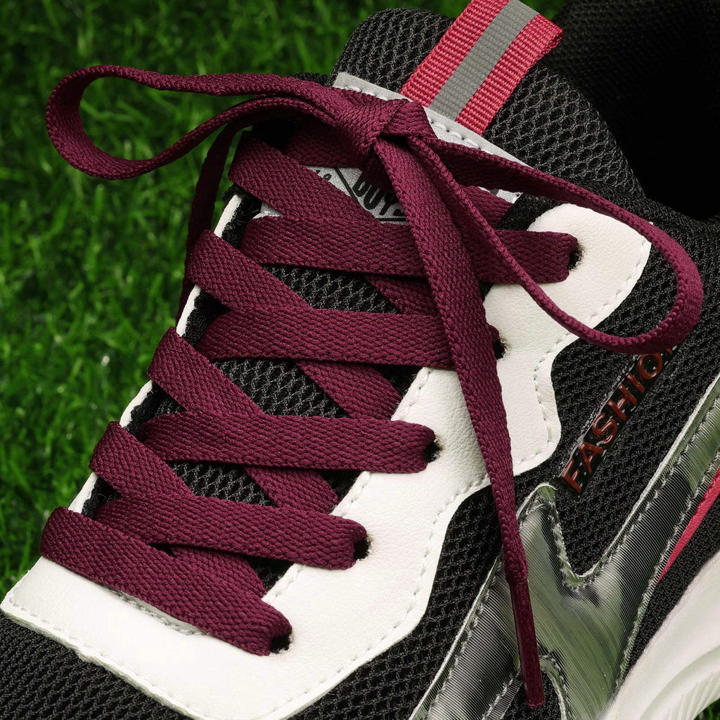 Puzeam Upgrade Tight Weave Flat Shoelaces 28 Colors 5/16 Wide Shoe Laces for Sneakers-Burgundy-120