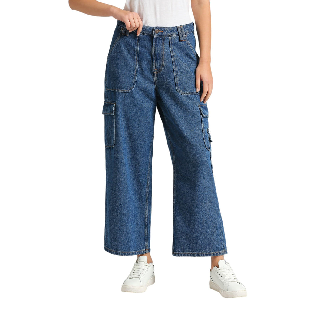 Cargo Straight Fit High Waist Jeans