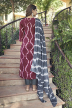 ANNI DESIGNER Womens Cotton Blend Straight Printed Kurta with Pant & Dupatta (Mithila Maroon-FNW_L_Maroon_Large)