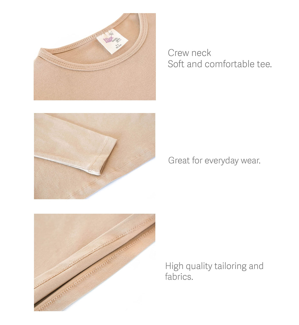 Lilax Girls' Basic Long Sleeve Round Neck Cotton T-Shirt 8 Beige