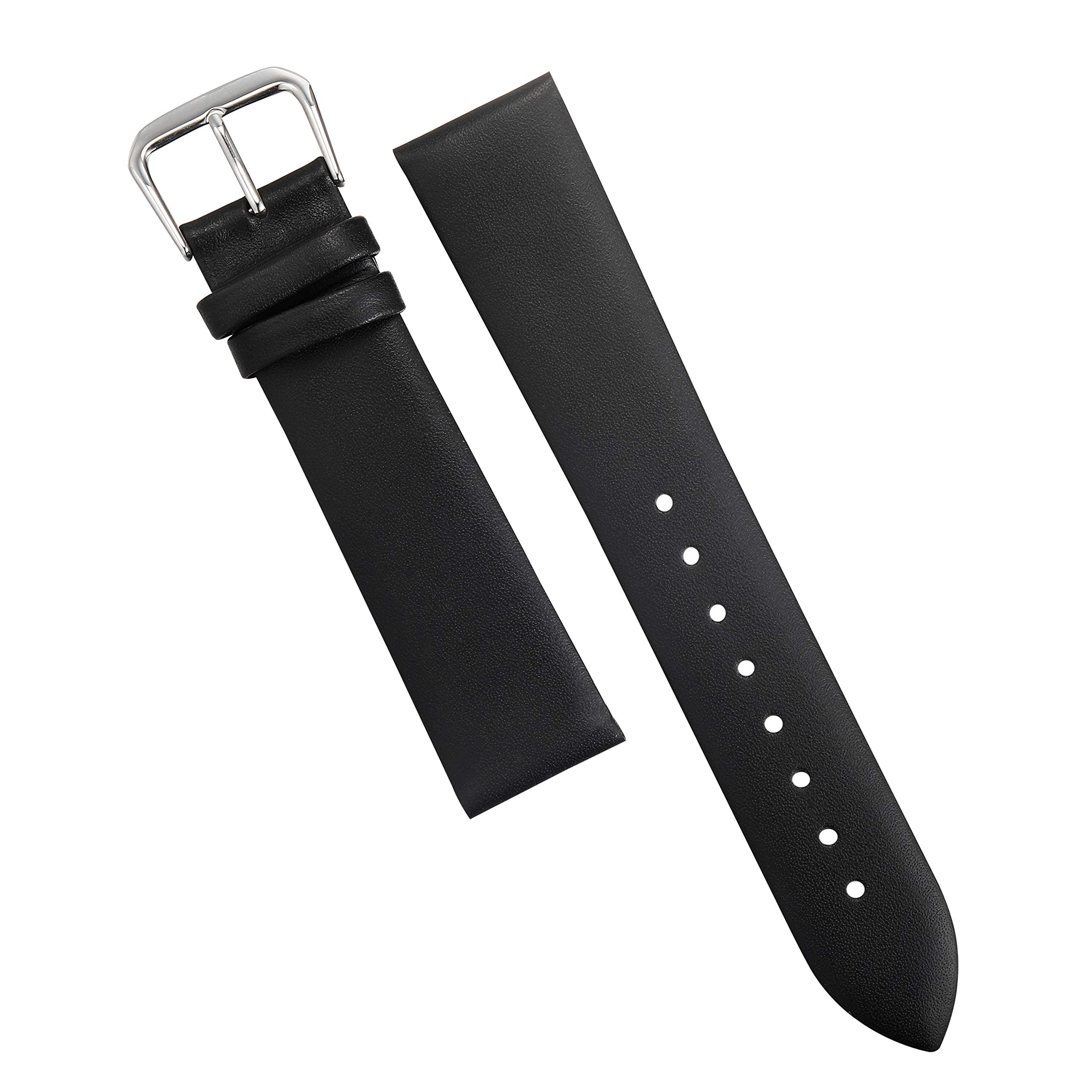 EACHE 18mm Leather Watch Bands Black Classical Ultrathin Leather Watch Straps for Women Men Black Color with Silver Buckle