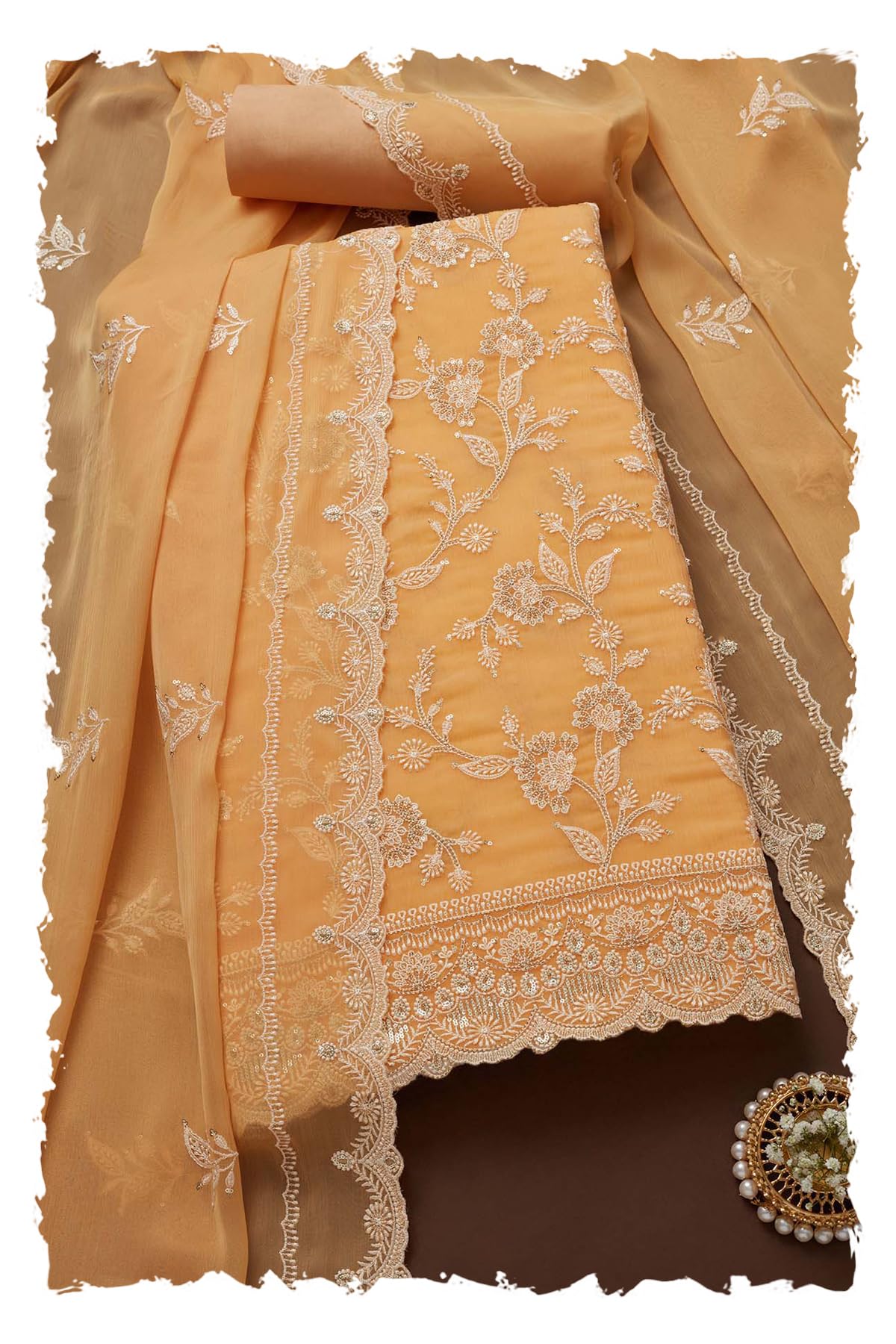 Soch Women Crinkle Chiffon Embroidered Unstitch Dress Material with Sequins