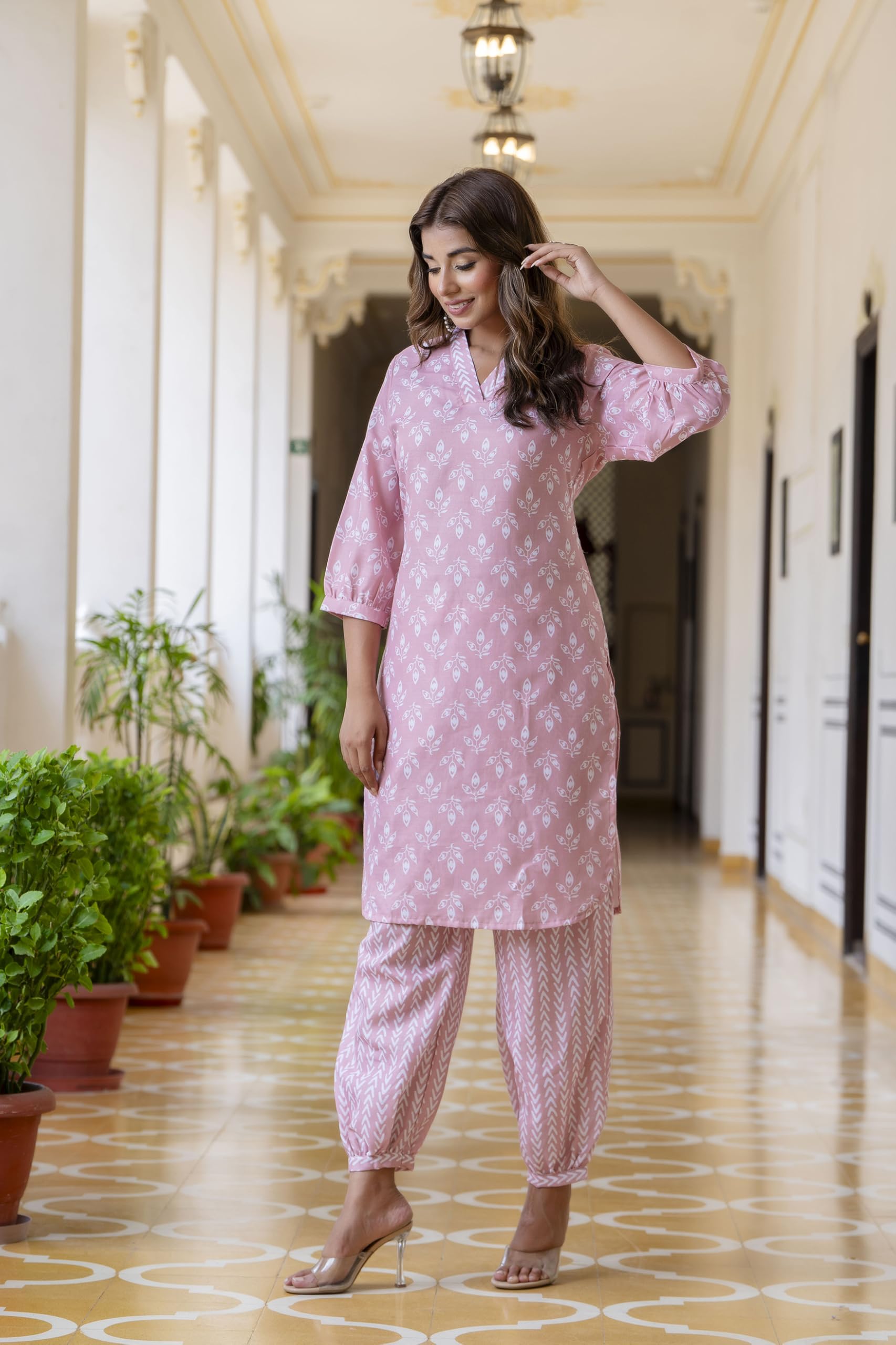 LookMark Womens Latest Printed Cotton Blend Straight Kurta and Afghani Pant Set Perfect for Casual and Office Wear (AZ-LM-P1-KS