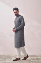 Manyavar Grey Viscose Full Sleeve Kurta Set Traditional Kurta Set for Men