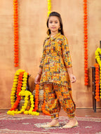 Aarika Girls Ethnic Wear Mustard Colour Abstract Printed Cotton Kurti Patiala Set With Belt (4-10 Years)