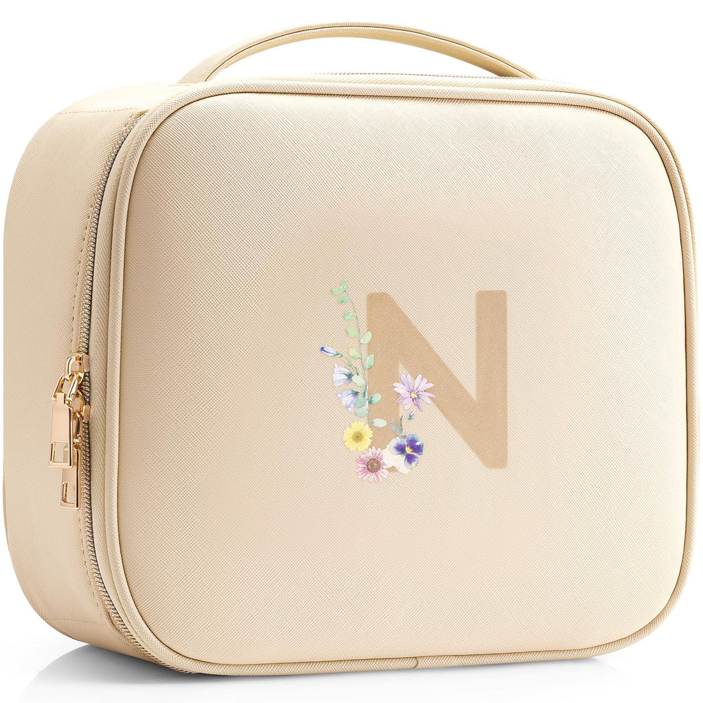 Vlando Preppy Gifts for Girl,Monogrammed Makeup Bag with Compartment,Unique Friendship Gifts for Friends Bridal Shower Gifts(Let