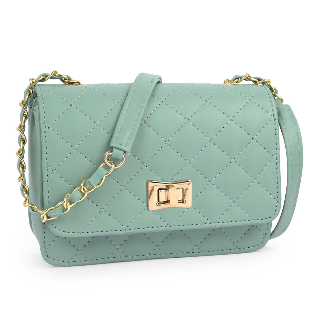 ADISA Womens Girls Quilted Cross Body Sling Bag (SL5059-Green)