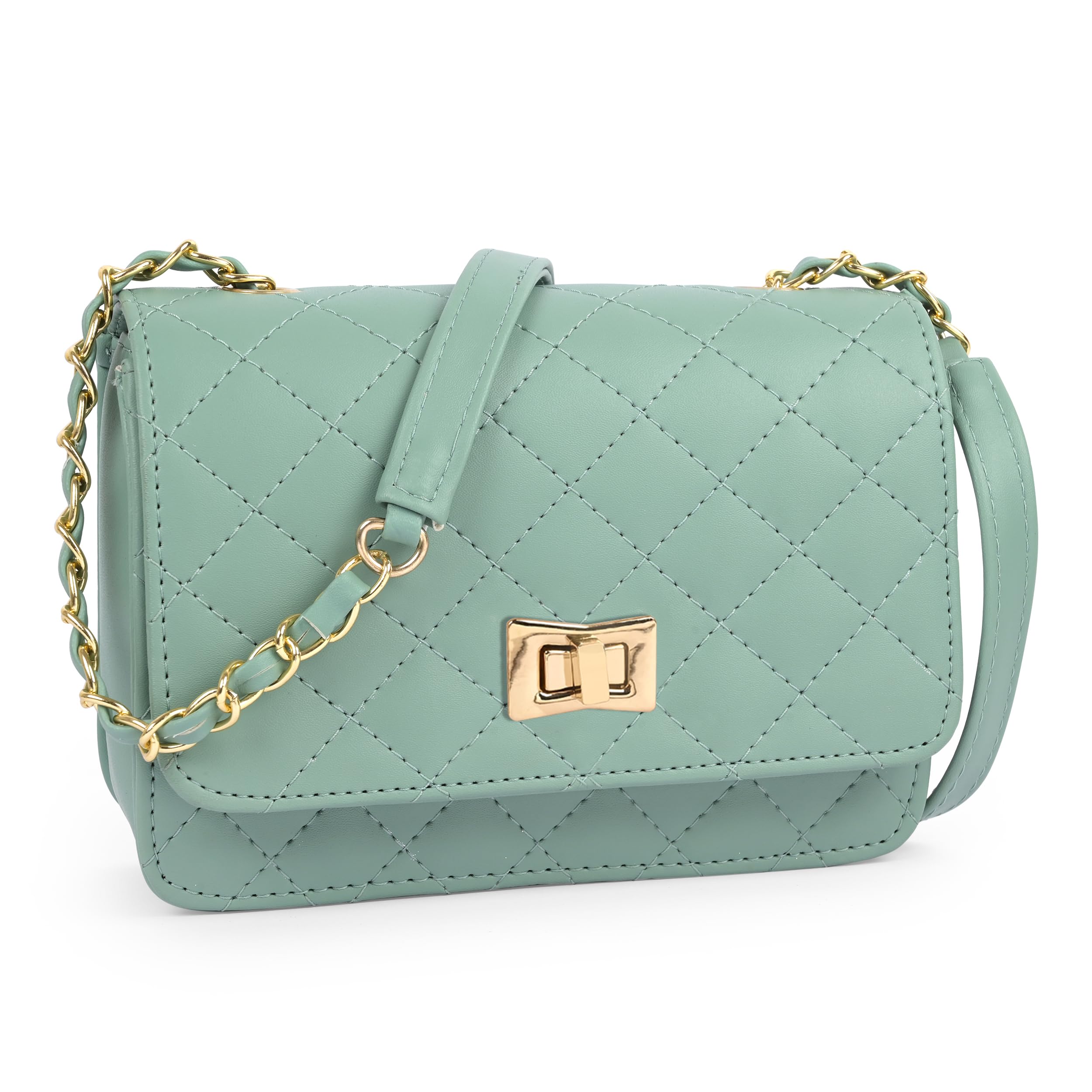 ADISA Womens Girls Quilted Cross Body Sling Bag (SL5059-Green)