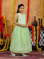 Aarika Girls Ethnic Wear Sea Green Colour Thread Embroidery Net Lehenga Choli Set (4-10 Years)