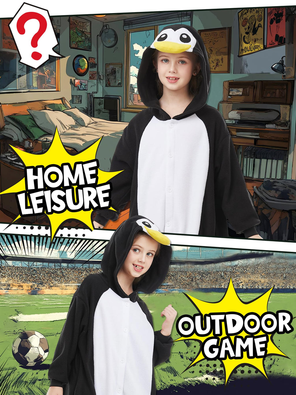 CANASOUR Peguin Onesie Kids Halloween Cosplay Costume Girls One Piece Pjs Anime Unisex Hoodie Pajamas Black For 10-12 Years Boys