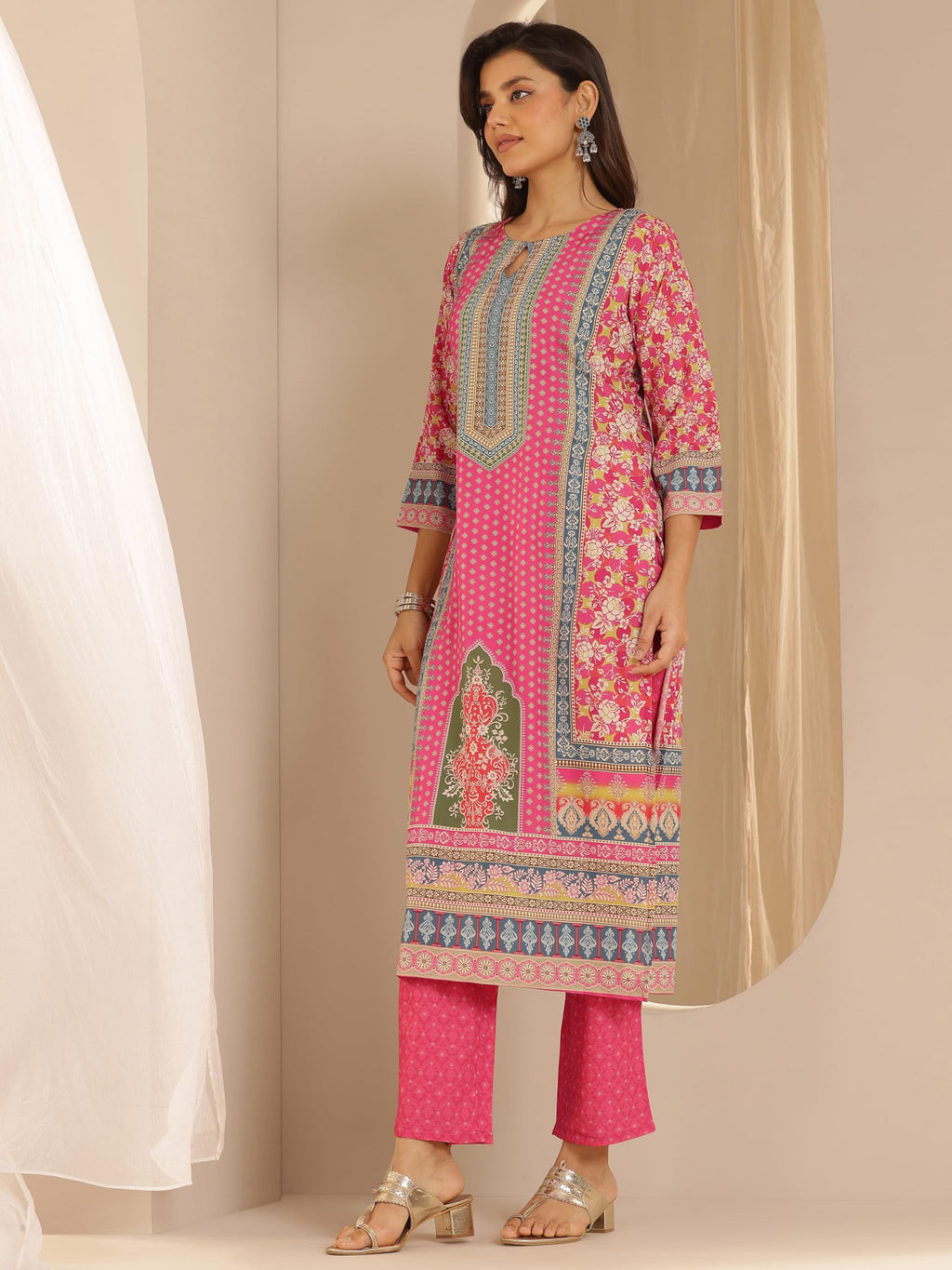 Libas Women'S Poly Crepe Printed Kurta Set (39007 Pink