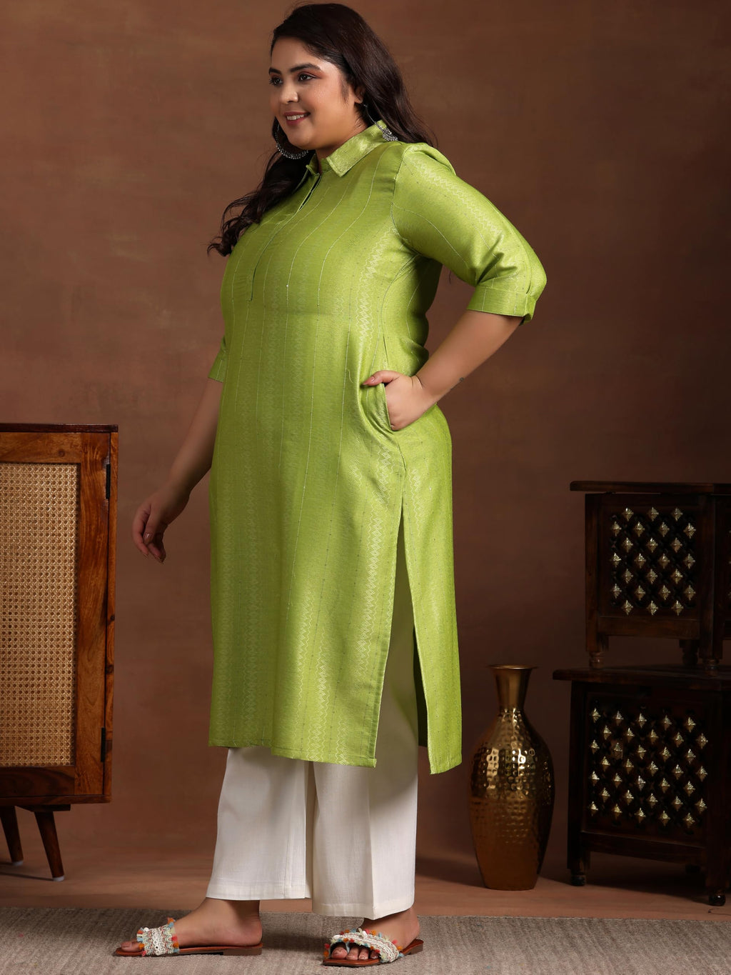 Extra Love By Libas Women'S Cotton Woven Design Straight Kurta (25402_Green_4Xl)