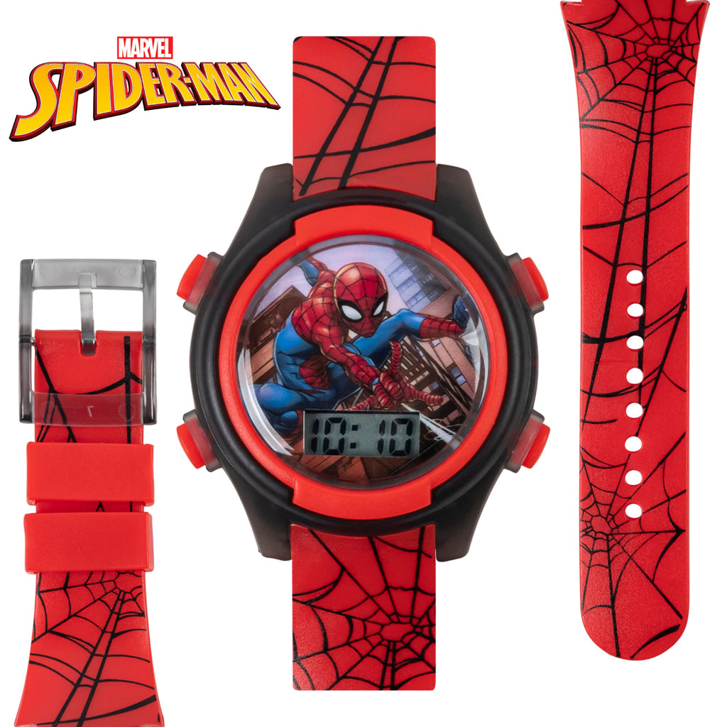 Accutime Marvel Spider-Man Digital Watch for Kids - Durable Plastic Timepiece, LCD Display, Quartz Accuracy, Iconic Spiderman Im
