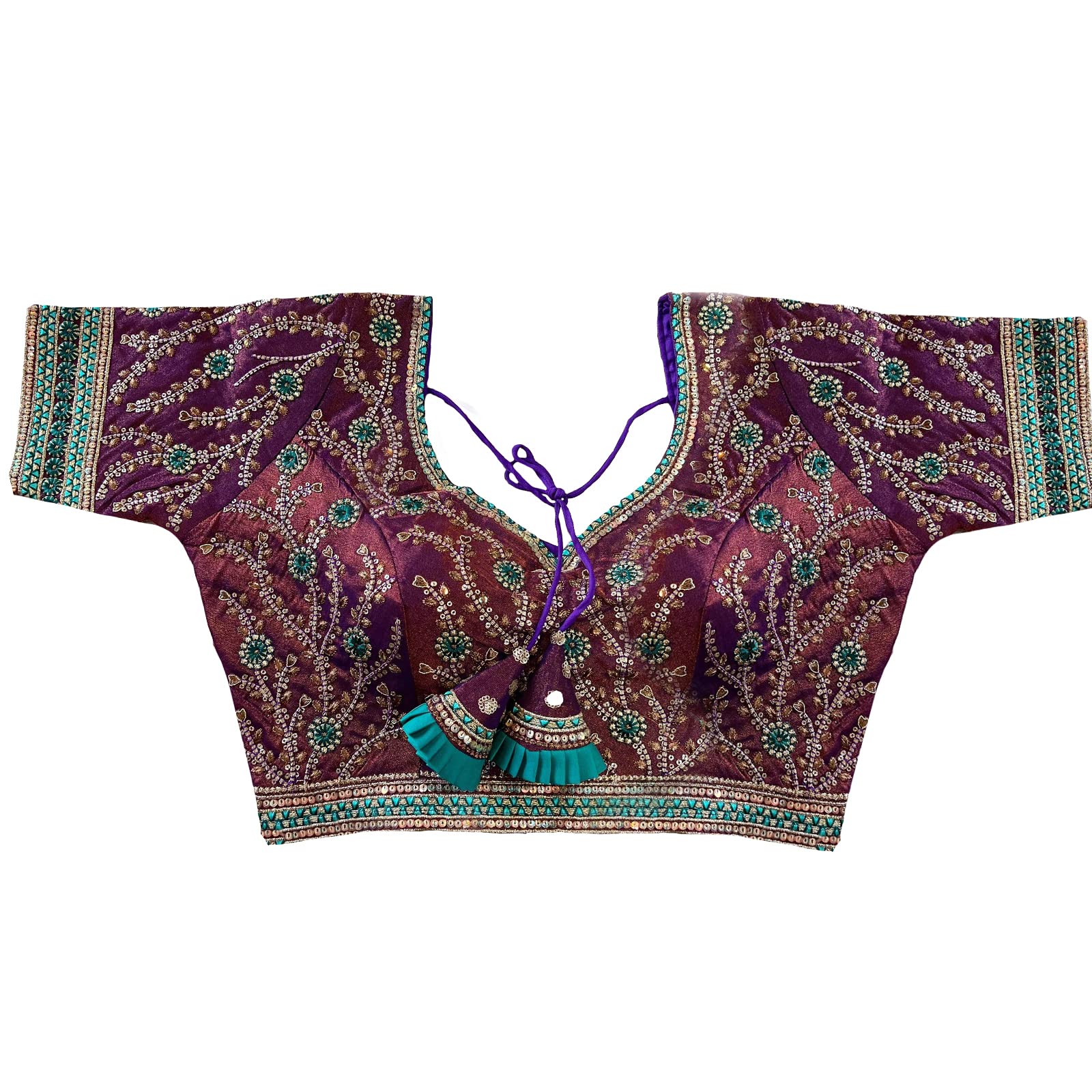 Pujia Mills Womens Milan Silk Embroidered with Sequins Work Half Sleeve Blouse (Indra Purple 42)