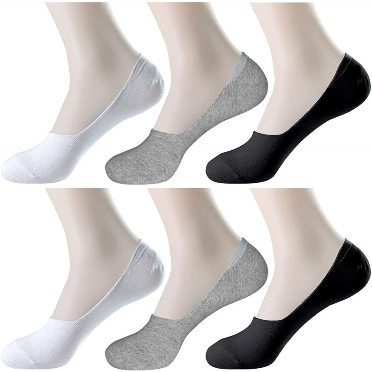 Pinkit MenS & WomenS Cotton No Show Socks With Anti Slip Silicone Grip  Pack Of 6 (2 Black, 2 White And 2 Grey)  Invisible S 9