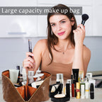 ALEXTINA Large Capacity Travel Cosmetic Bag - Portable Women Waterproof PU Leather Checkered Makeup Organizer with Dividers and