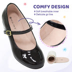 LseLom Girls Dress Shoes-Mary Jane Shoes for Girls Low Heel Princess Hook and Loop Dance Shoes Party Wedding Flats for Big Girls