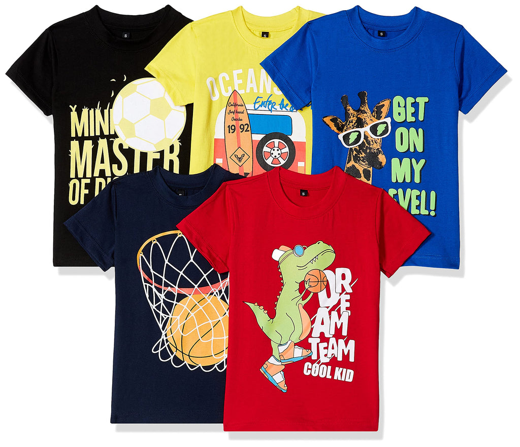T2F Boys Cotton Regular Fit T-Shirt(Pack of 5)