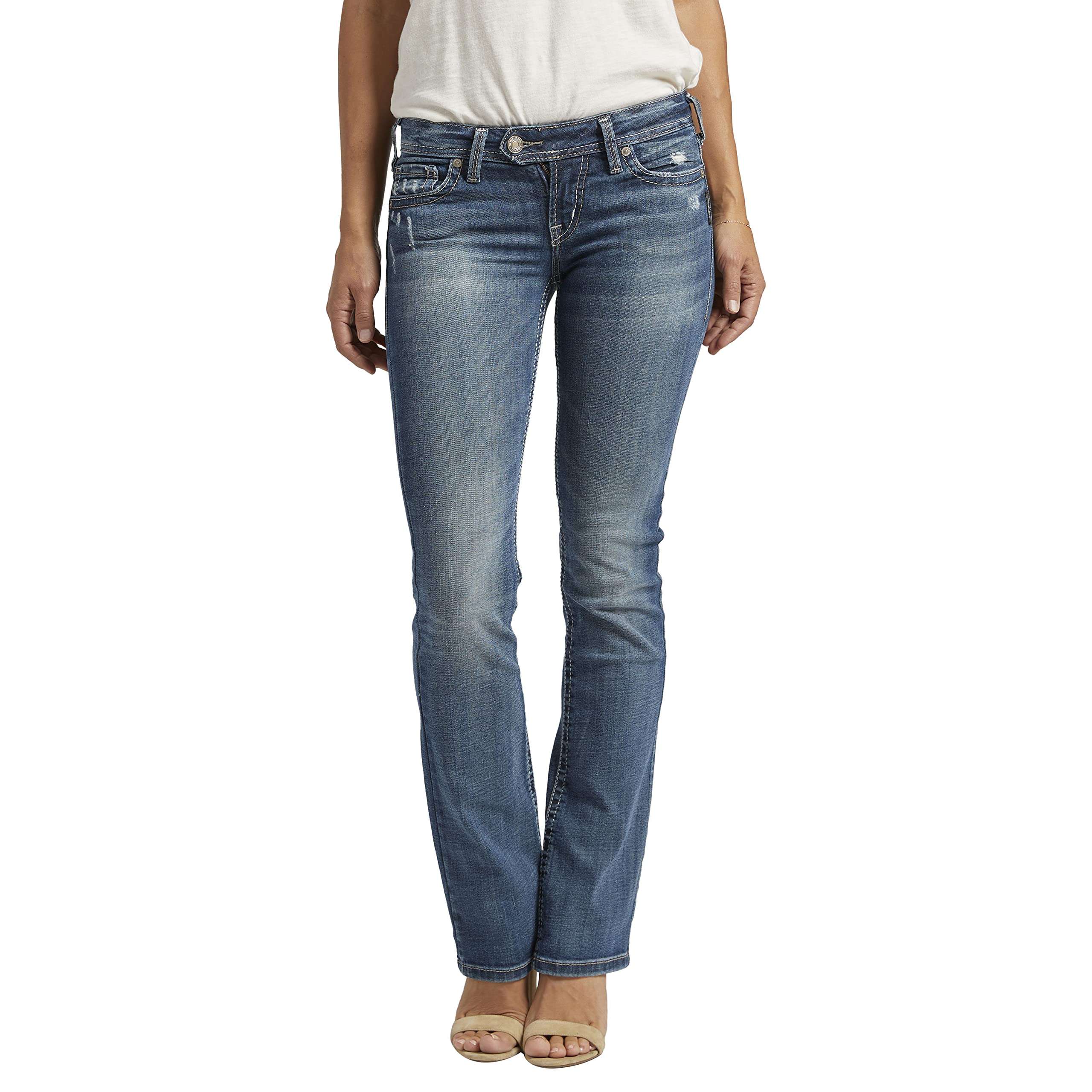 Silver Jeans Co. Women's Tuesday Low Rise Slim Bootcut Jeans, Medium Indigo Wash, 32W X 33L