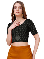 Pujia Mills WomenS Readymade Hosiery Lycra Stretchable Round Neck Half Sleeve Blouse With Swaroski Work Fancy Lycra Stretchable