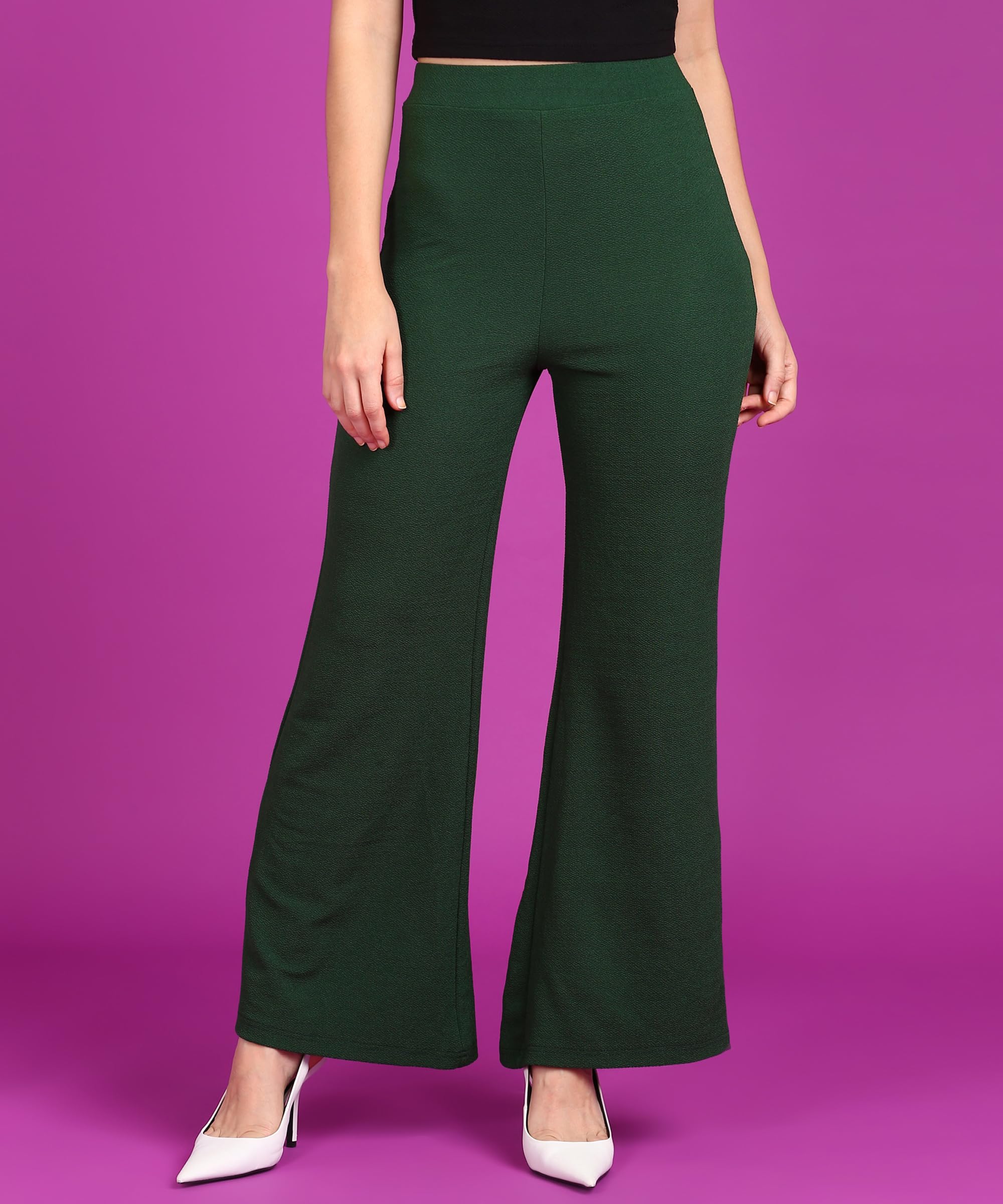 POPWINGS Casual High-Waist Flared Trouser for Women | High-Rise Trouser Pant for Women | Flared Trousers for Women Formal Office