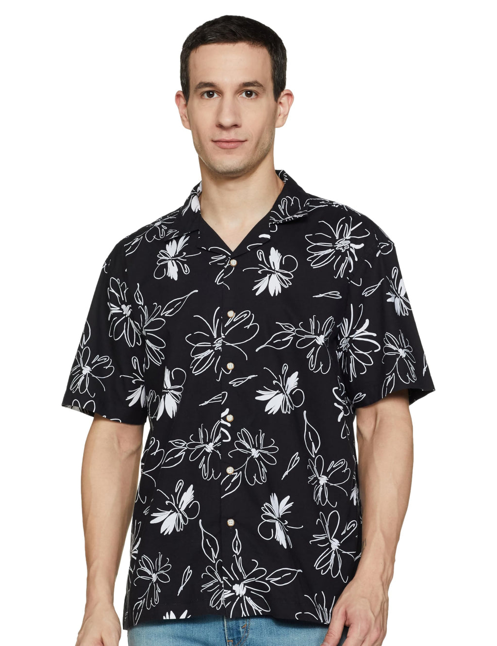 Pepe Jeans MenS Floral Relaxed Fit Shirt (Pm308742_Black