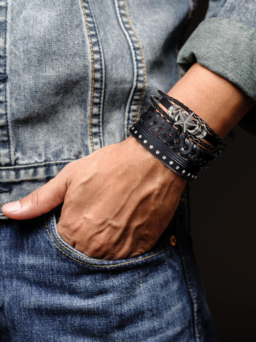 Hicarer 6 Pcs Spiked Studded Bracelets Punk Leather Rivets Bracelet Cuff for Men Women Halloween Accessories(Retro Style)