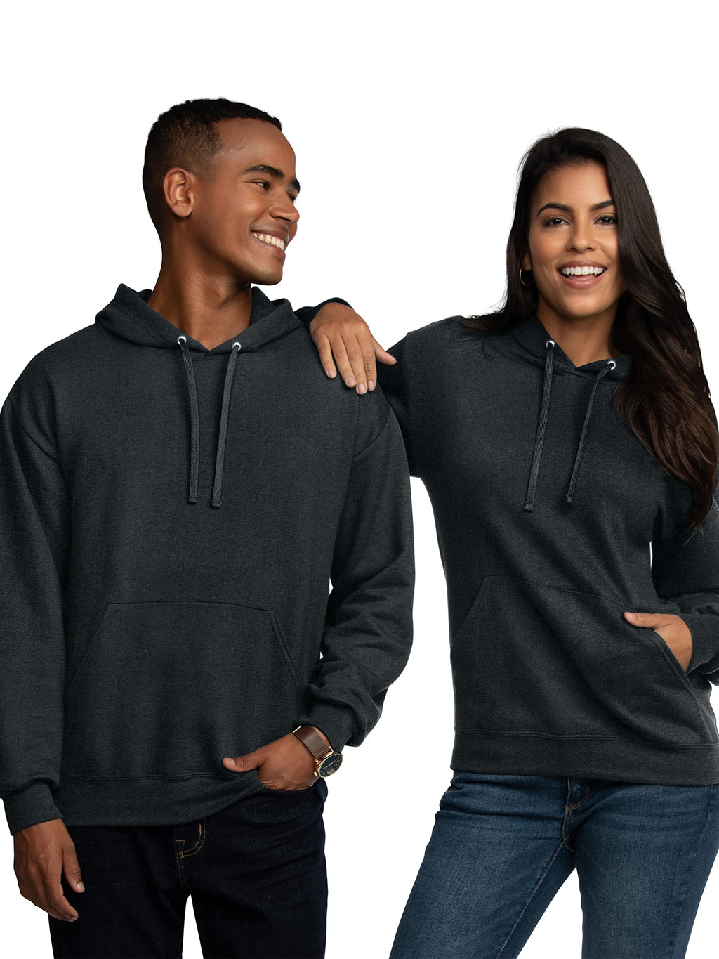 Fruit of the Loom Eversoft Fleece Hoodies, Moisture Wicking & Breathable, Hooded Sweatshirt, Black Heather Pullover, Small