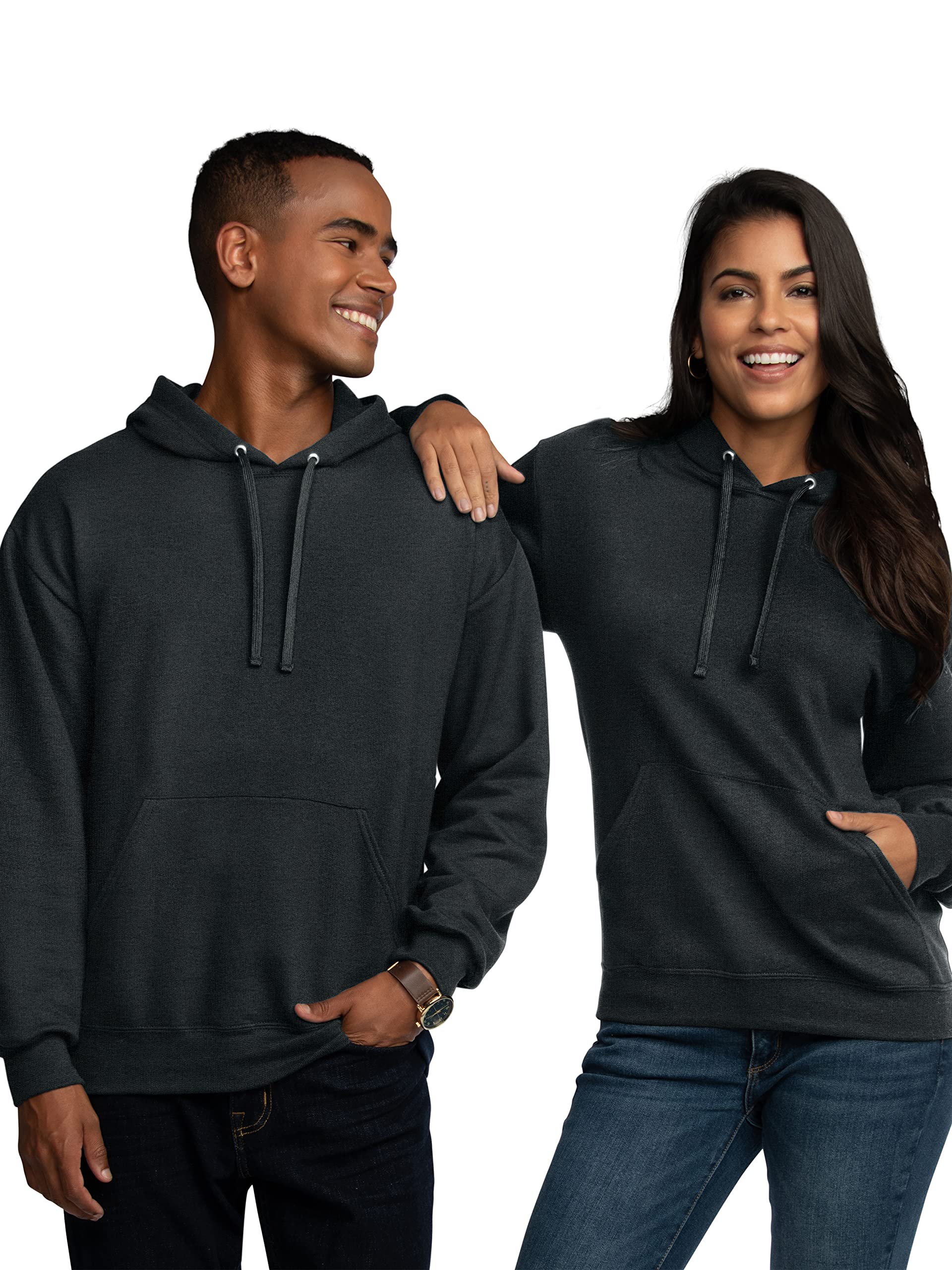 Fruit of the Loom Eversoft Fleece Hoodies, Moisture Wicking & Breathable, Hooded Sweatshirt, Black Heather Pullover, Small