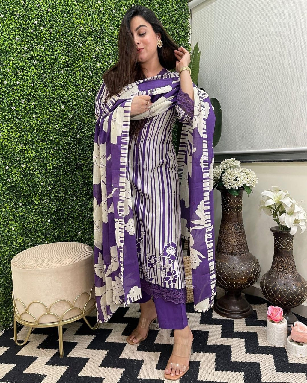 ANNI DESIGNER Women s Rayon Blend Printed Straight Kurta with Pants and Dupatta, Begani, 36