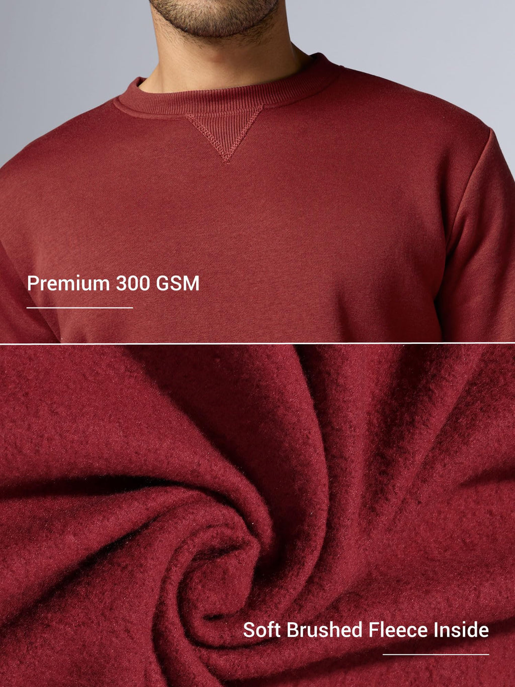 XYXX Mens Cotton Blend Round Neck XY_MB15_Sweatshirt_Auburn Red