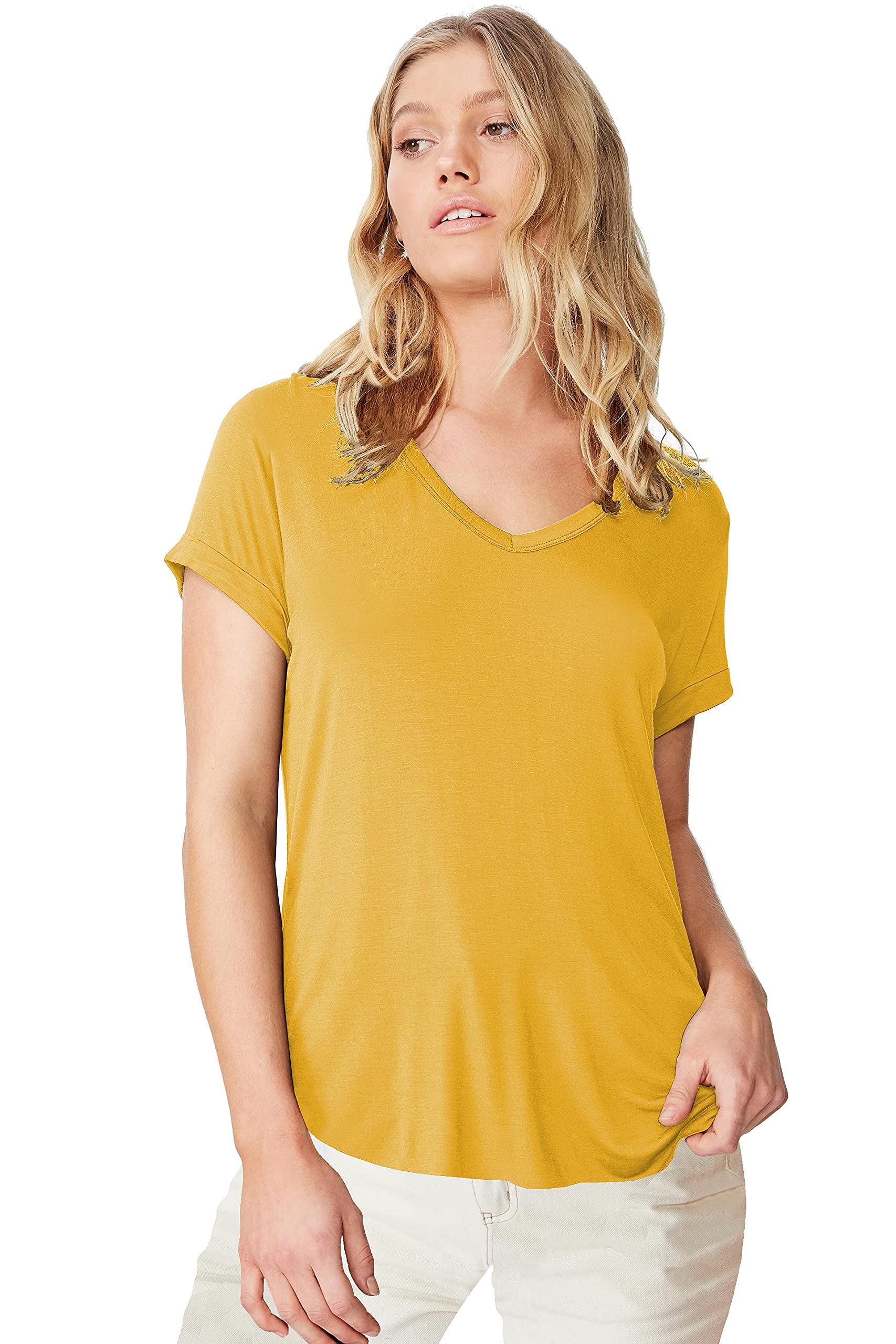 Fabricorn Combo Of Plain Mustard Yellow And Airforce Blue V- Neck Up And Down Cotton Tshirt For Women (Mustard Yellow And Airfor