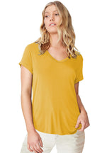 Fabricorn Combo Of Plain Mustard Yellow V-Neck And Dusty Rose Round Neck Up And Down Cotton Tshirt For Women (Mustard Yellow And