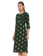 Anubhutee Women'S Olive Green Golden Ethnic Printed A-Line Kurta