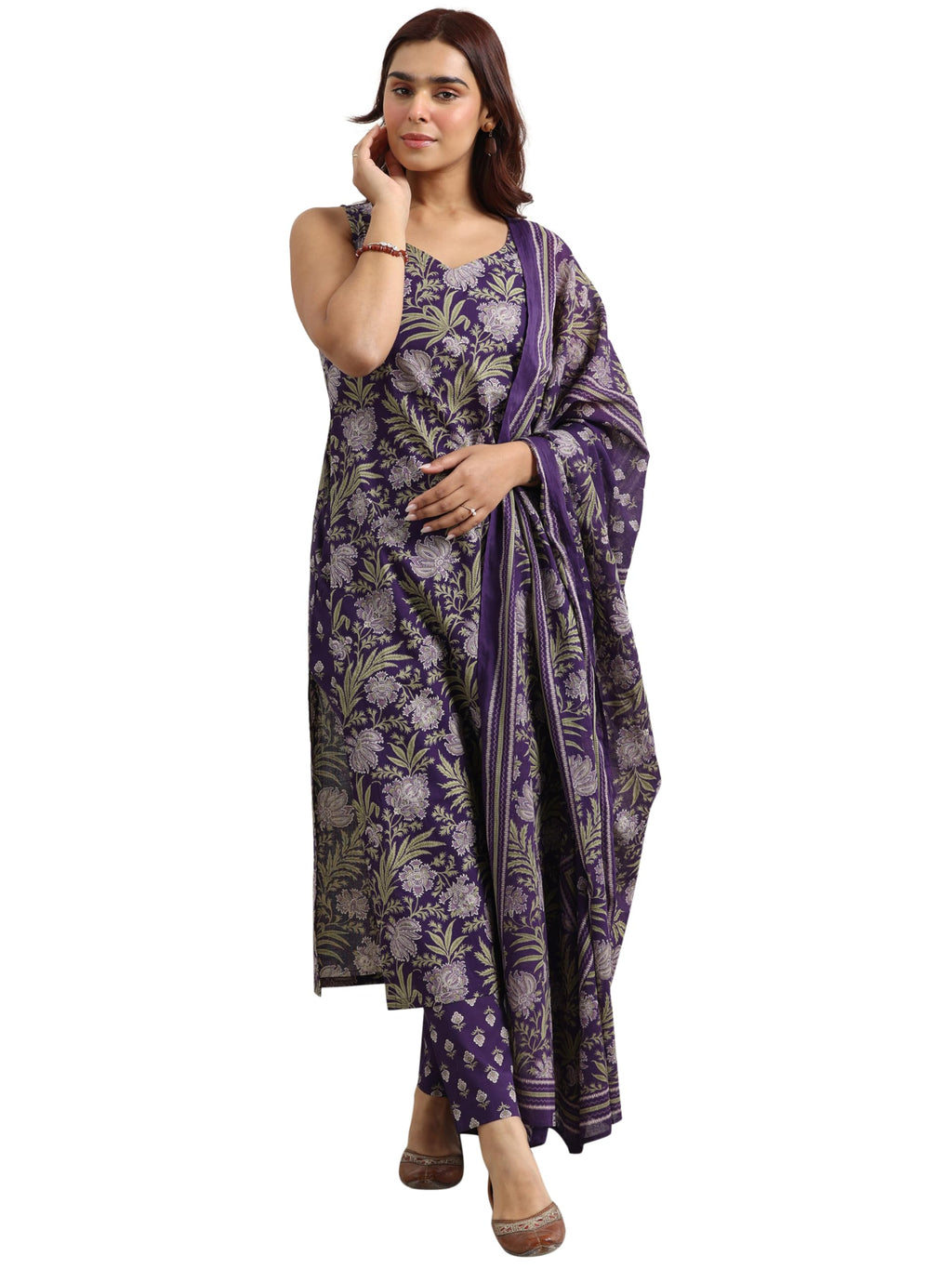 Libas WomenS Cotton Blend Kurta Set (400343R_Purple