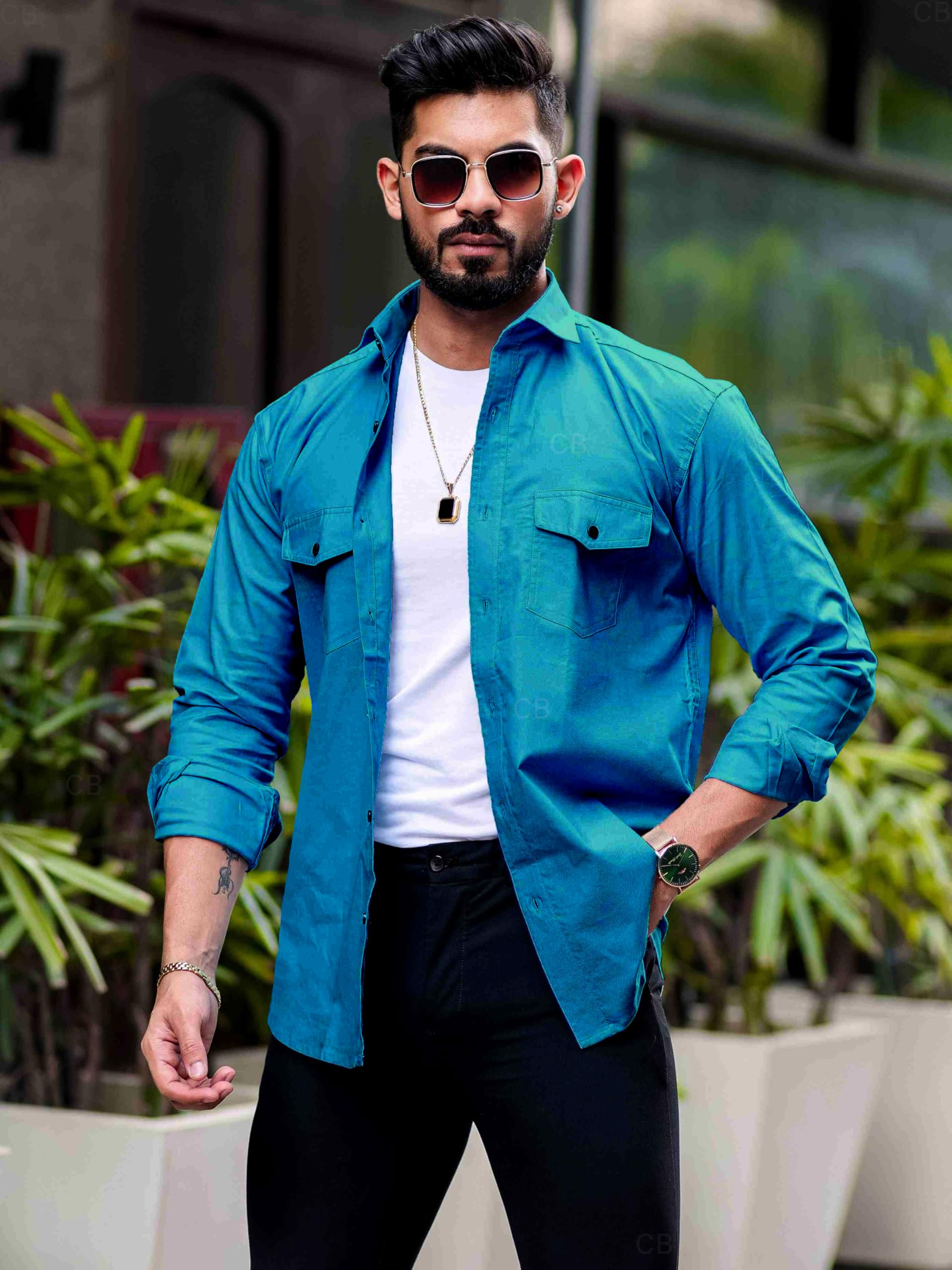 CB-COLEBROOK Mens Regular Fit Fancy Double Pocket Utility Casual Shirt for Men Full Sleeves Stylish Shirt - Cargo (Previously G