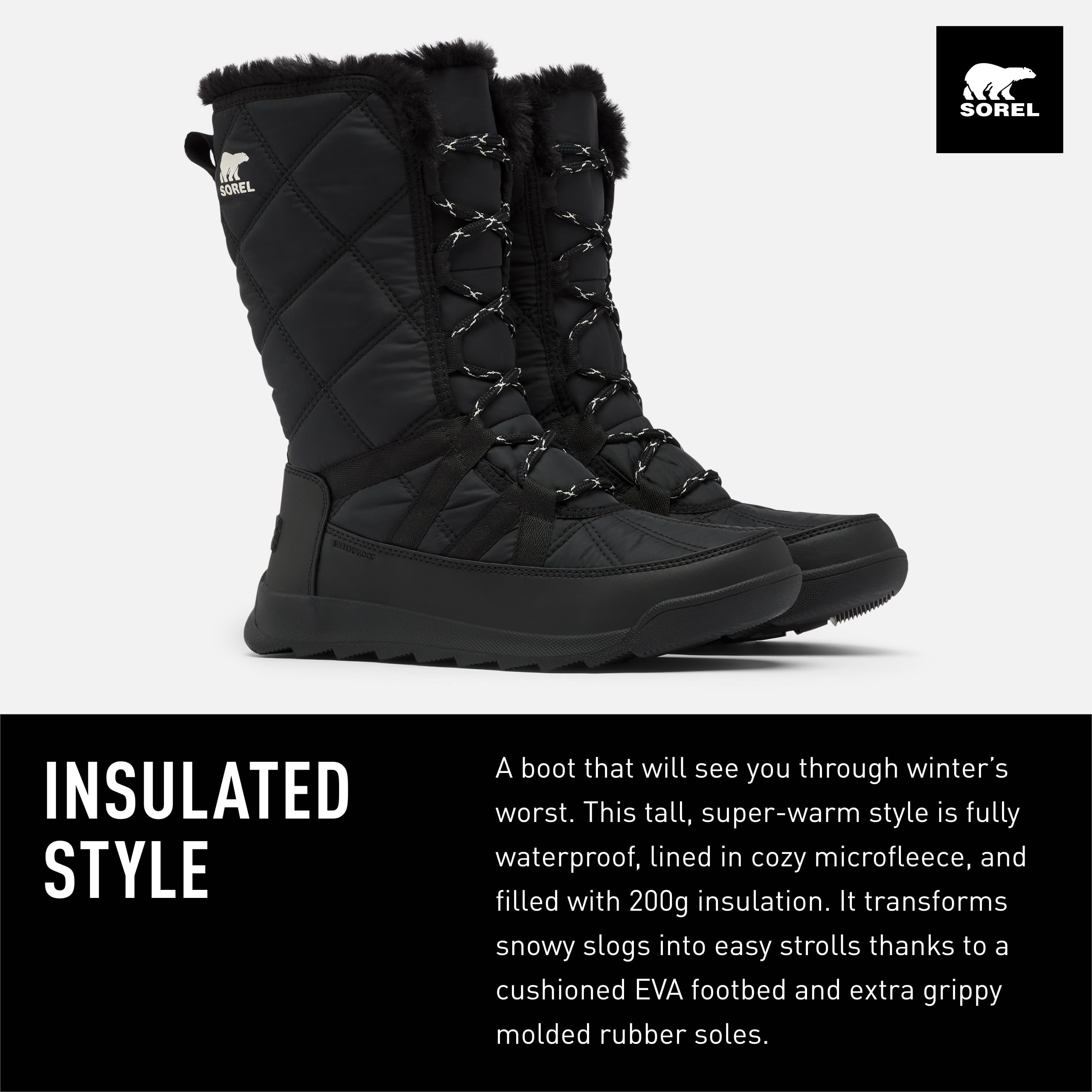 Sorel Whitney II Tall Lace Waterproof Women's Boots - Black - Size 8.5
