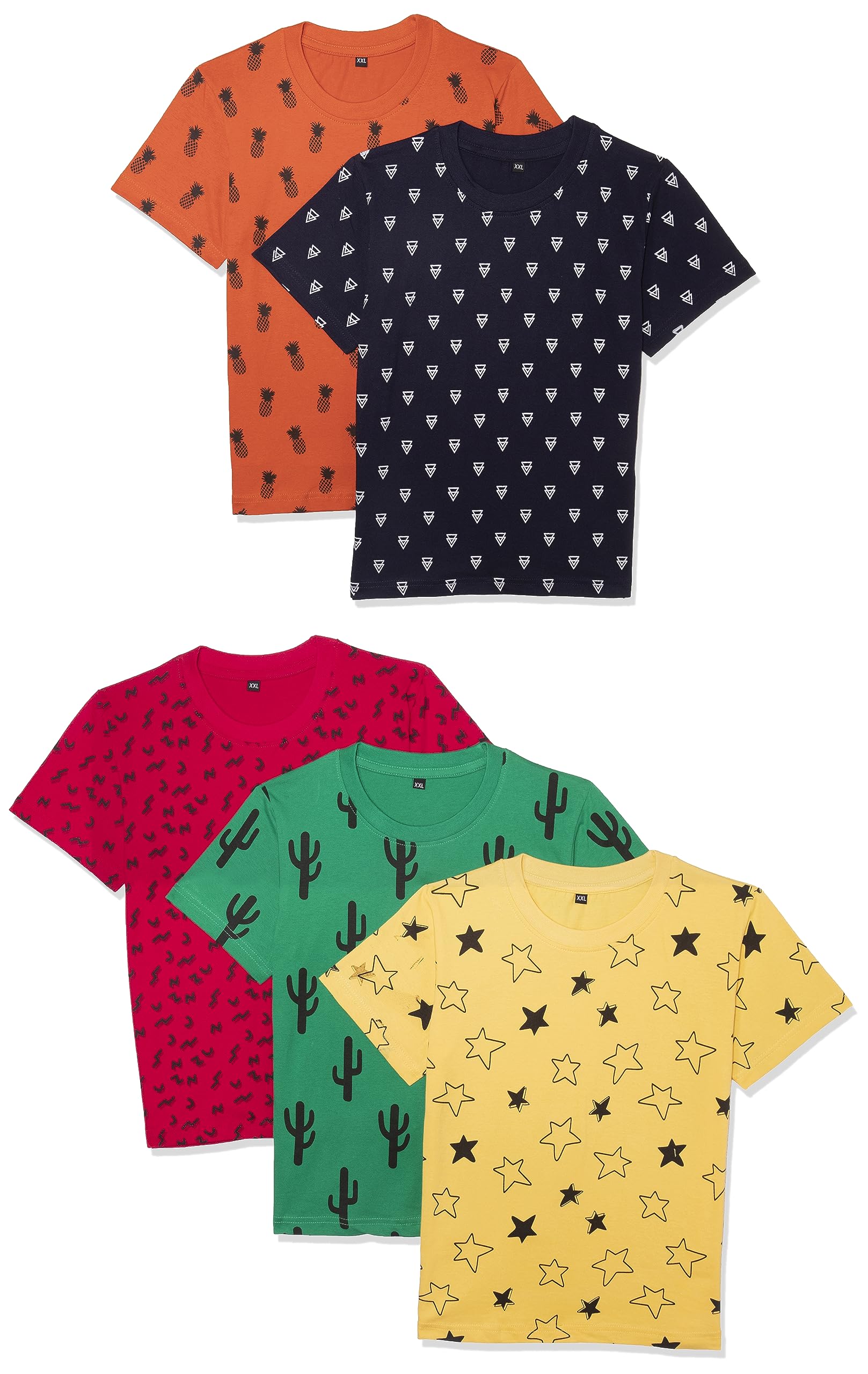 T2F Boys Cotton Printed Regular Fit T-Shirt (Pack of 5)