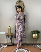 ANNI DESIGNER Womens Rayon Straight Printed Kurta with Pant Set (DHUN Purple_L_Purple_Large)