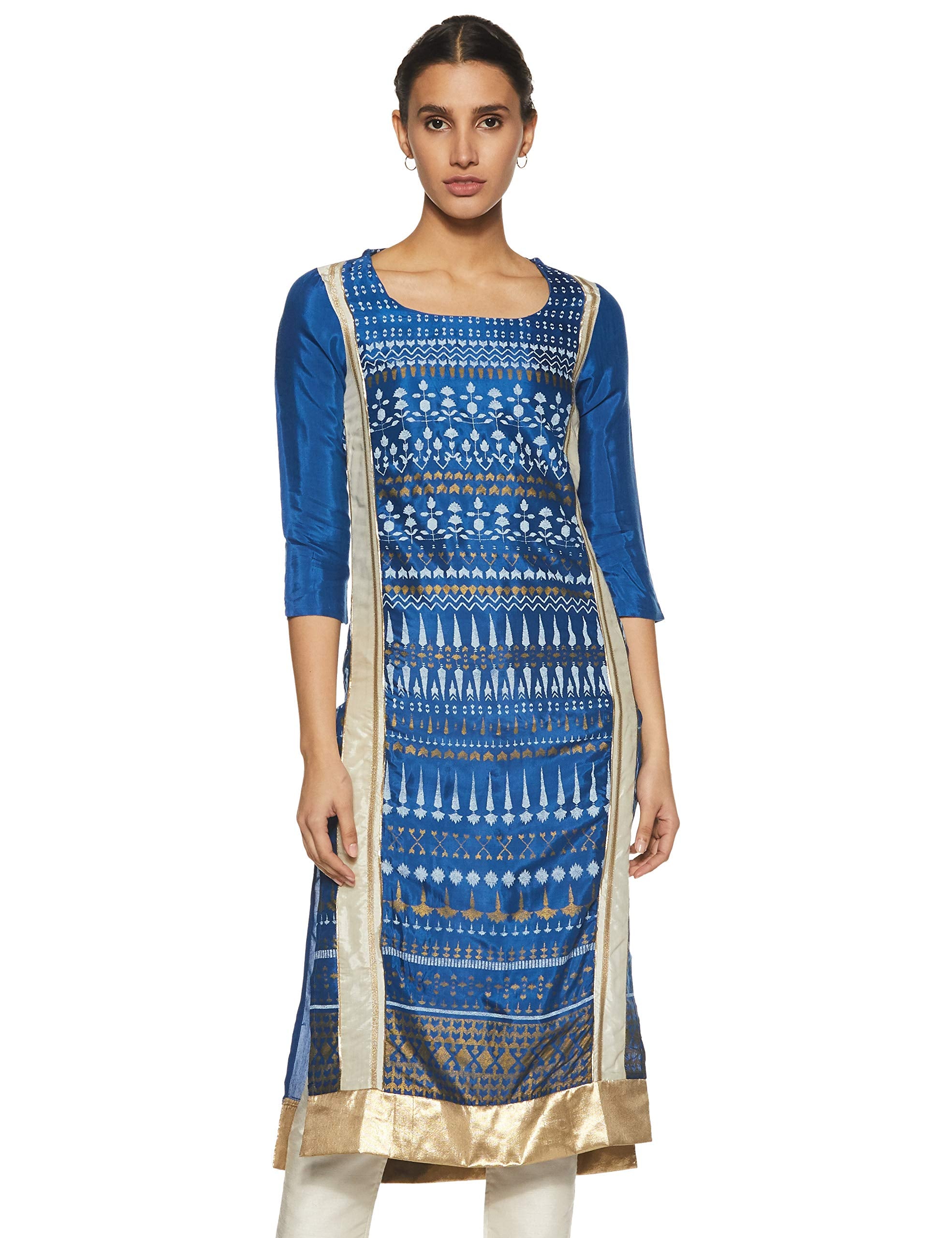 W For Woman Women'S Straight Kurta (17Au17350-50780_Blue_18)