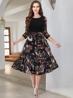 Toochki WomenS Black Georgette Lycra Paisley Print Fit & Flared Western Dress With A Line Pattern Suitable To Wear In Winter We