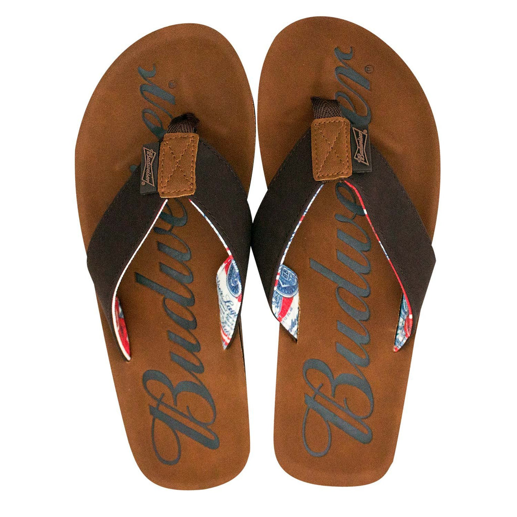 Budweiser 47893-XL Budweiser Men Script Logo Flip Flop Brown Sandals - Extra Large